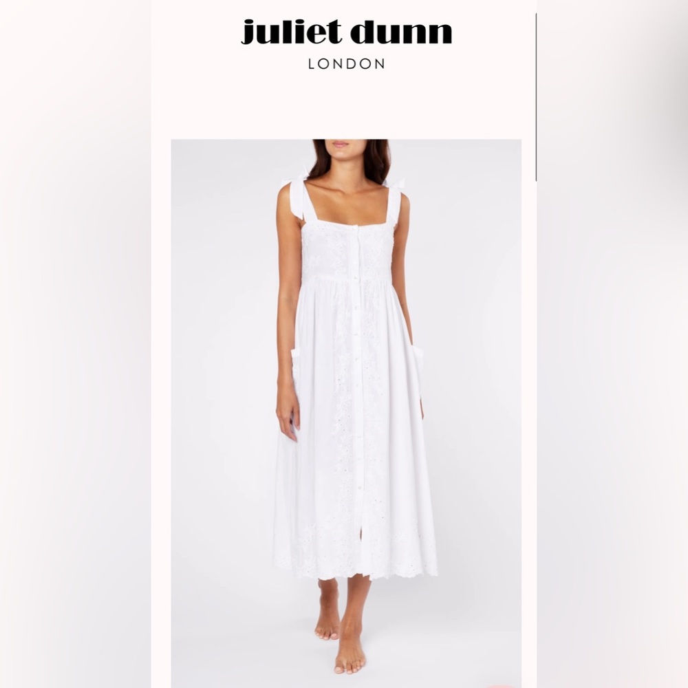 NWT Juliet Dunn White Embroidered Tie Shoulder Dress, size 1.